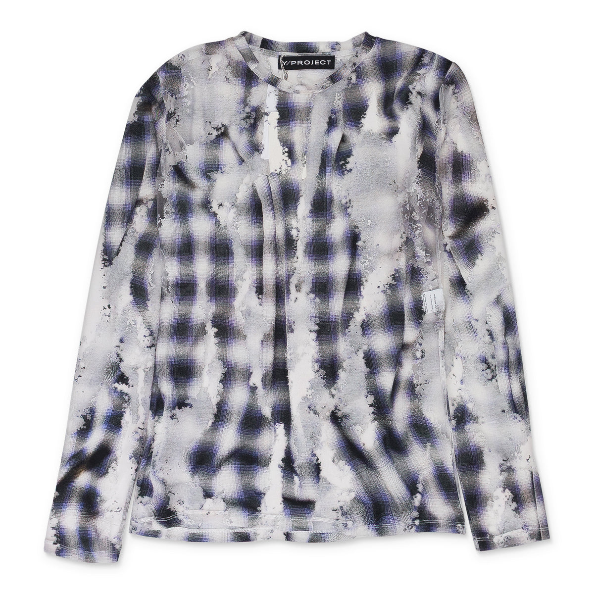 BLUE CHECK LONG SLEEVE WITH DEVORE EFFECT T-SHIRT