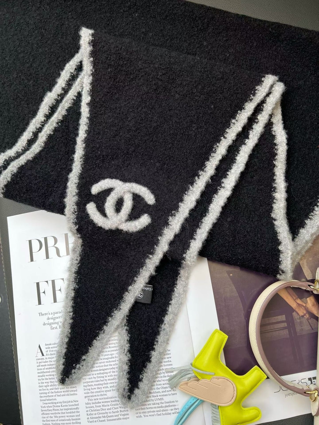 Chanel Style Fuzzy Triangle Logo Scarf