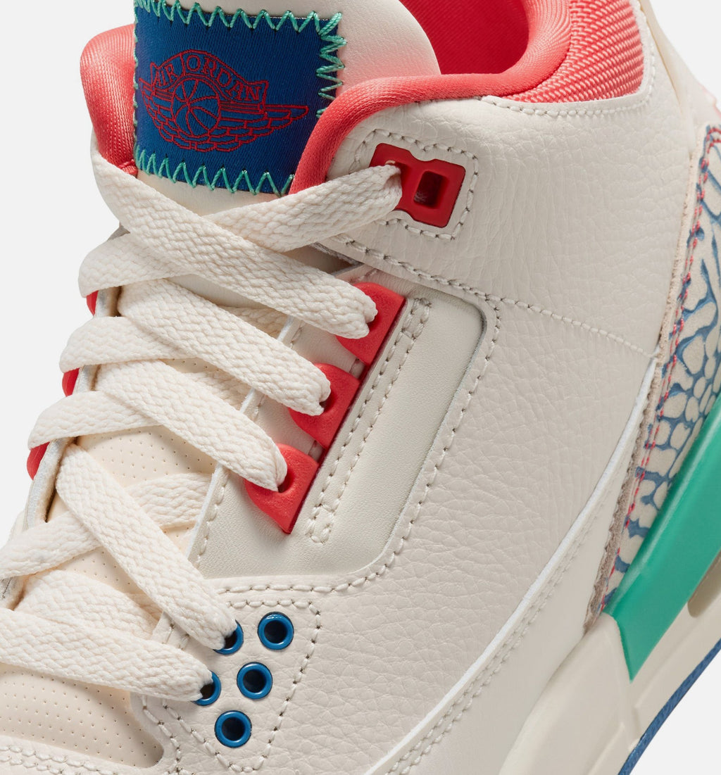 Air Jordan 3 Retro Play Your Way Grade School Shoe - Chalk/Track Red/True Blue/Kinetic Green