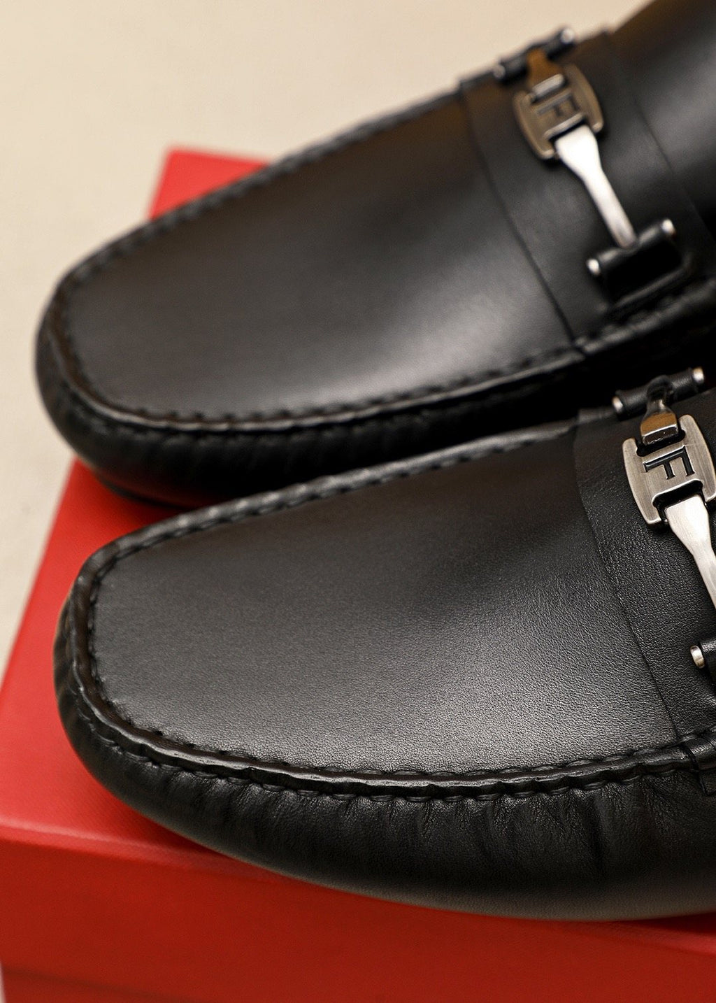 Ferragamo Black Metal-Trim Loafers