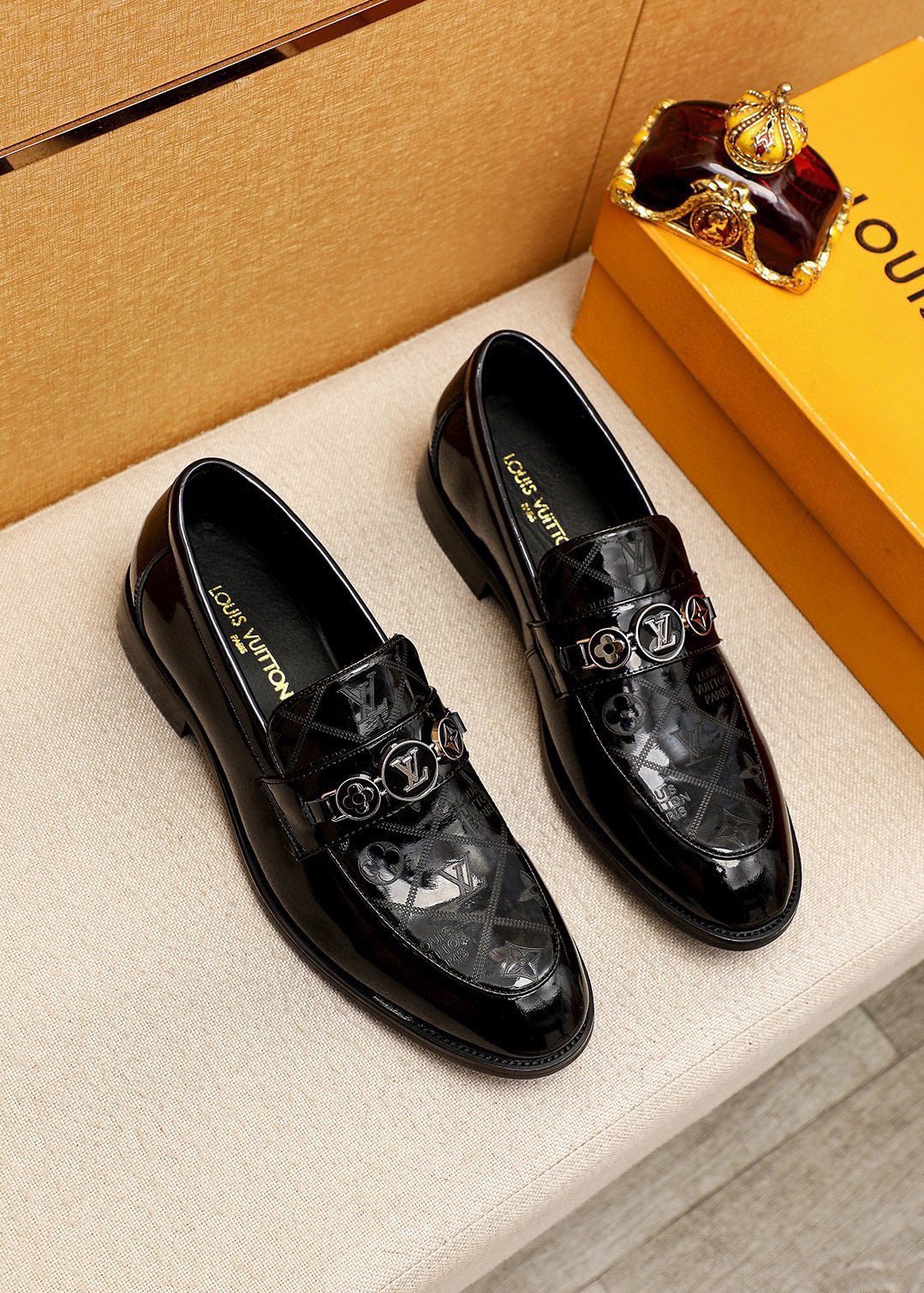Louis Vuitton Black Embossed Buckle Slip-On Shoes