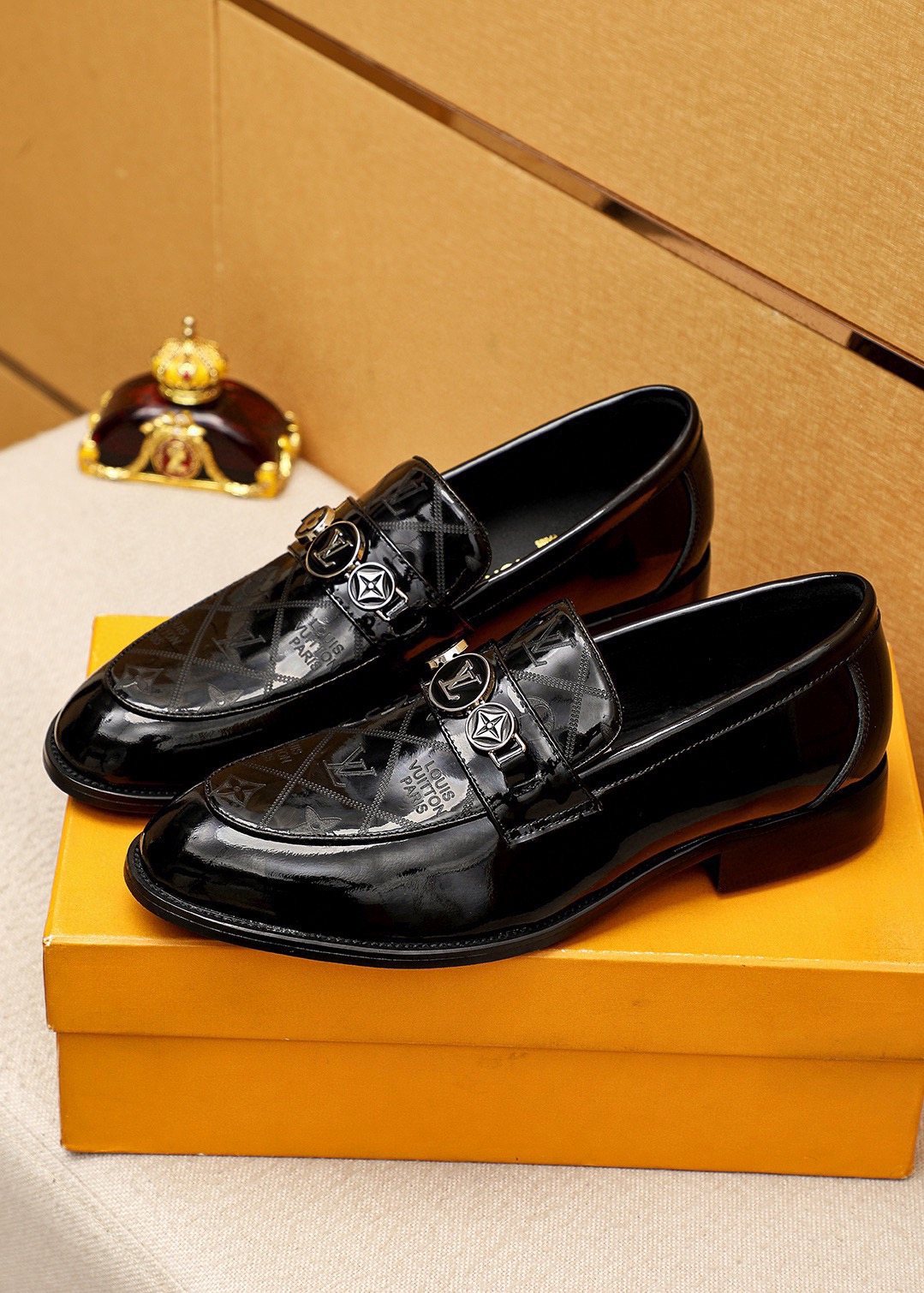 Louis Vuitton Black Embossed Buckle Slip-On Shoes